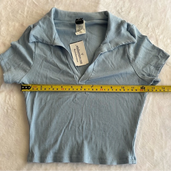 Windsor Blue Ribbed Collar Top - Picture 4 of 5